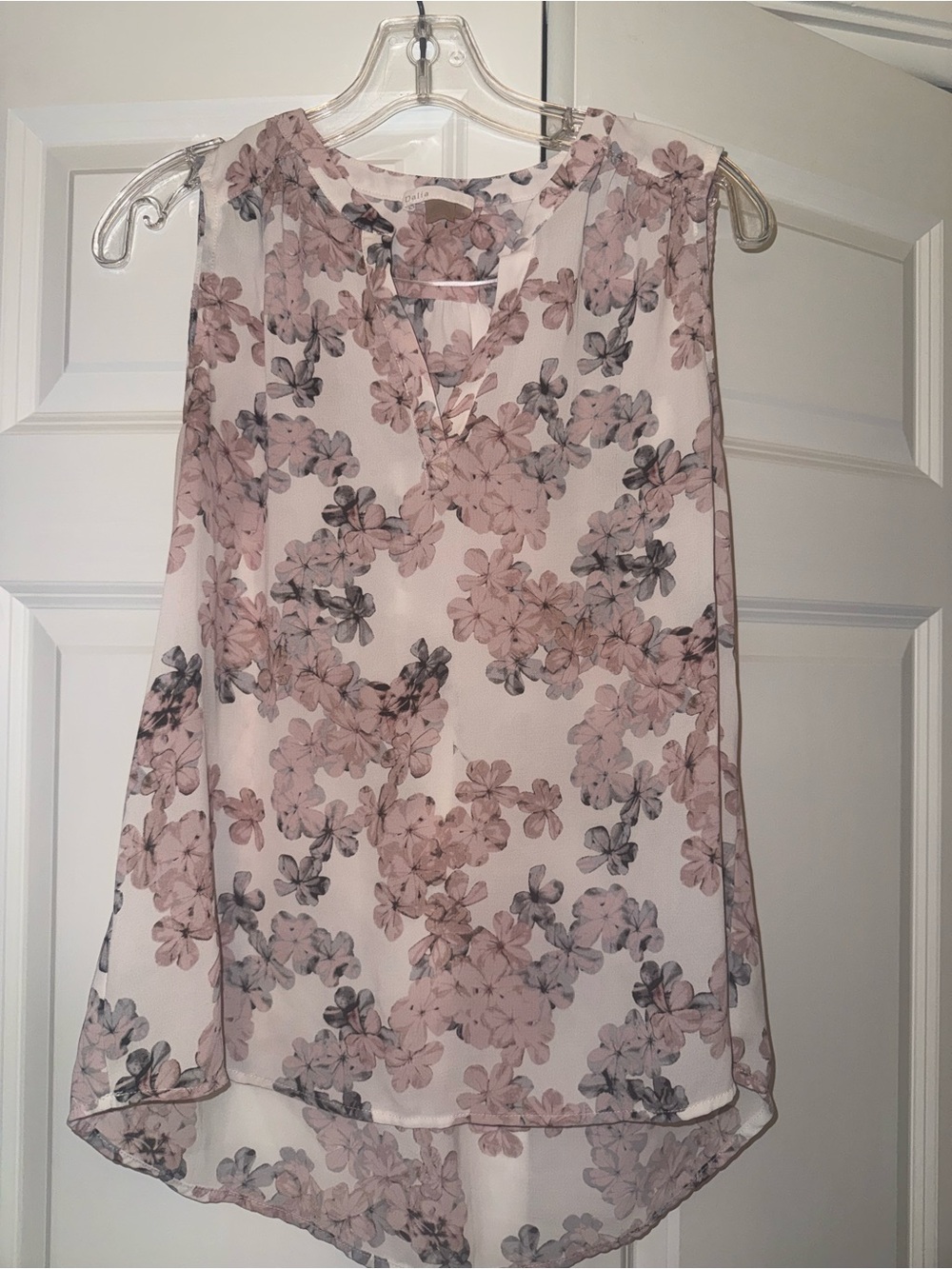 Dalia Pink & Gray Floral Sleeveless Blouse